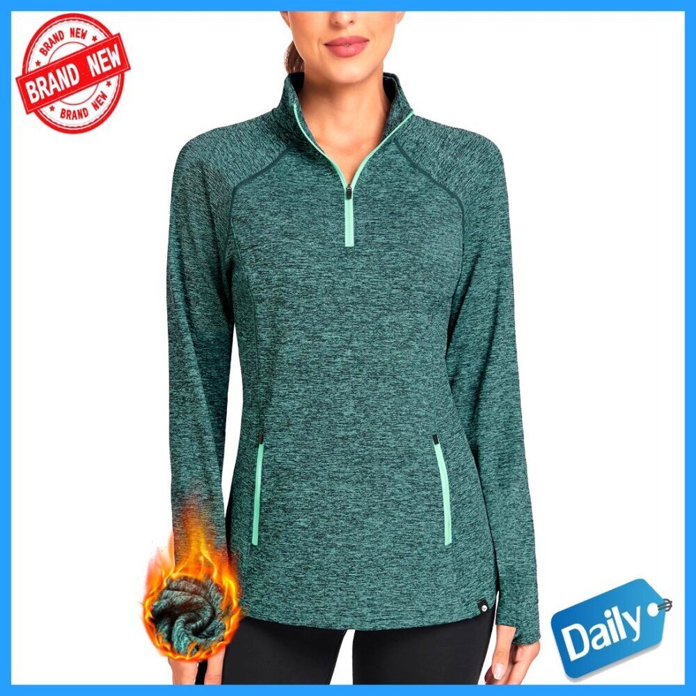 Women's Thermal Fleece Half Zip Pullover with Thumbholes and Pockets